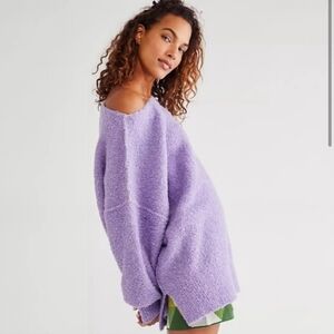 Free People Moira Slouchy Tunic Sweater Oversized Teddybear Soft Purple Small